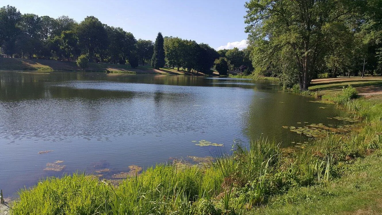 Lake Sacajawea surrounded by trees in Longview, Washington