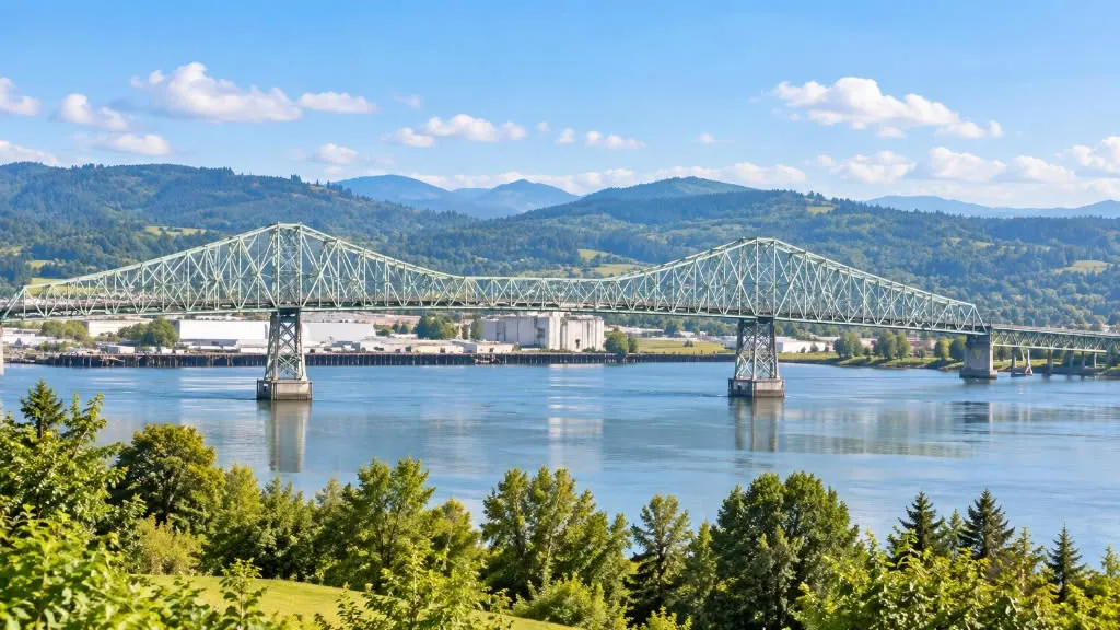 The Lewis and Clark Bridge spanning the Columbia River between Longview, Washington and Rainier, Oregon